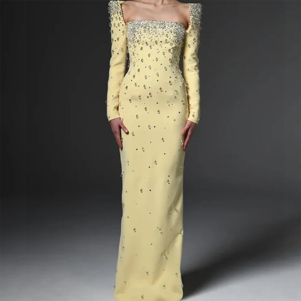 

Classic Square Collar Beading Straight Evening Dresses Birthday Party Prom Gowns Customized