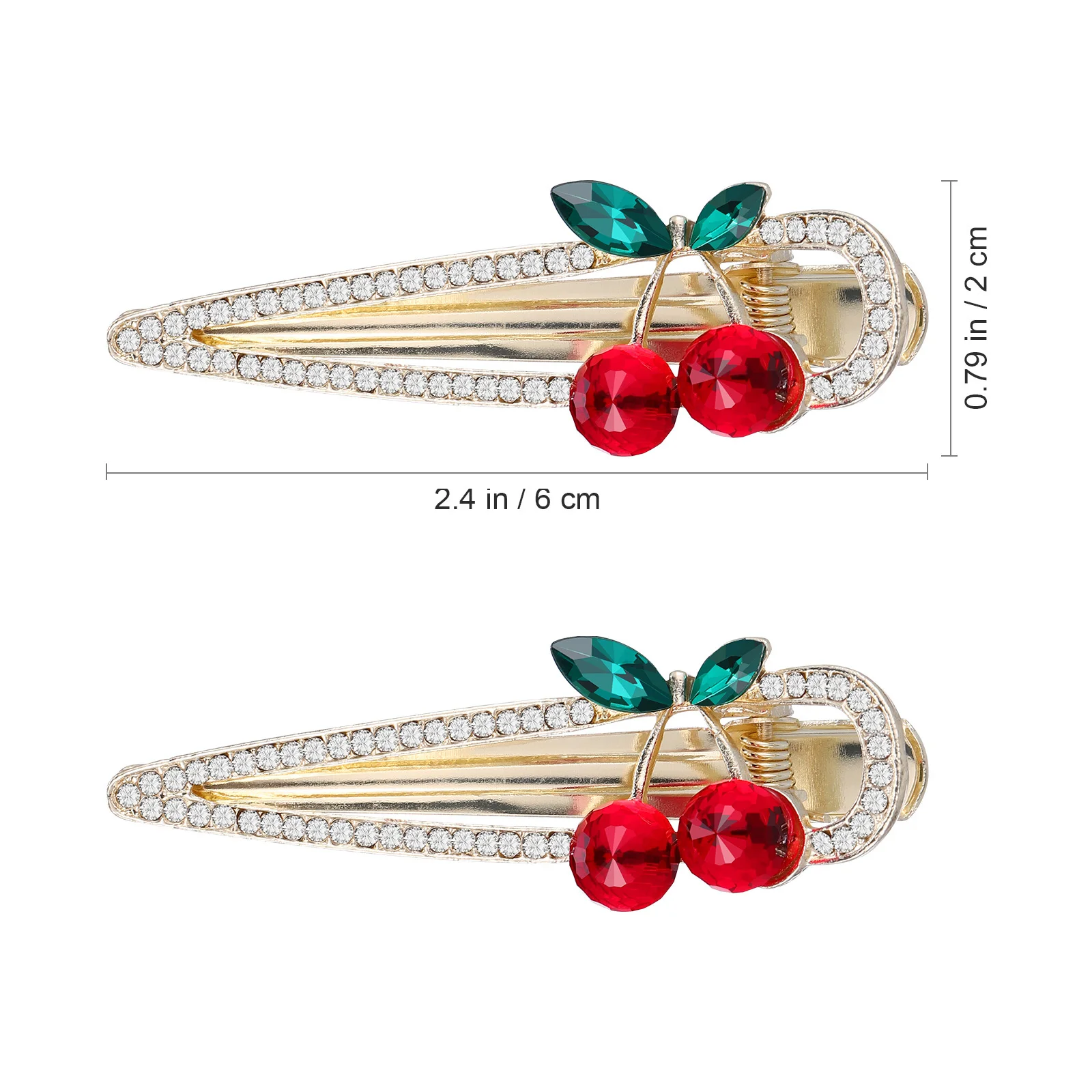 

2pcs Cherry Clip 2.48X0.79X0.39In Rhinestone Duckbill Barrette Fruit Pins Bangs Hairpin Girls Hair Accessory Party Festival Gift