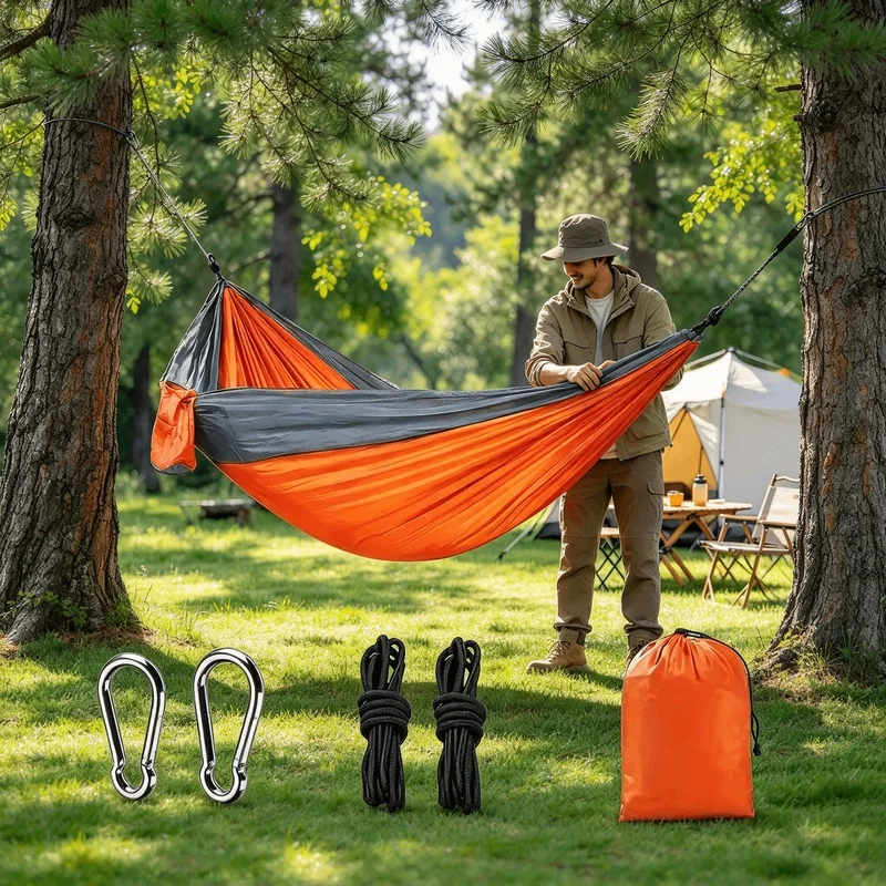 Parachute Nylon Lightweight Camping Hammock, Portable Outdoor Swing Hammock Perfect for Backpacking and Travel Adventures