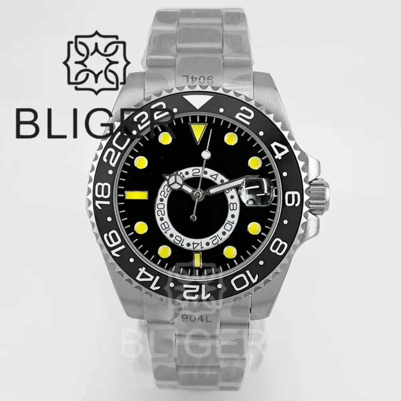 BLIGER Customizable 43mm GMT Men Watches Dual Time Function RotateBezel Sapphire Glass Waterproof Luminous DG5833 Movement Reloj