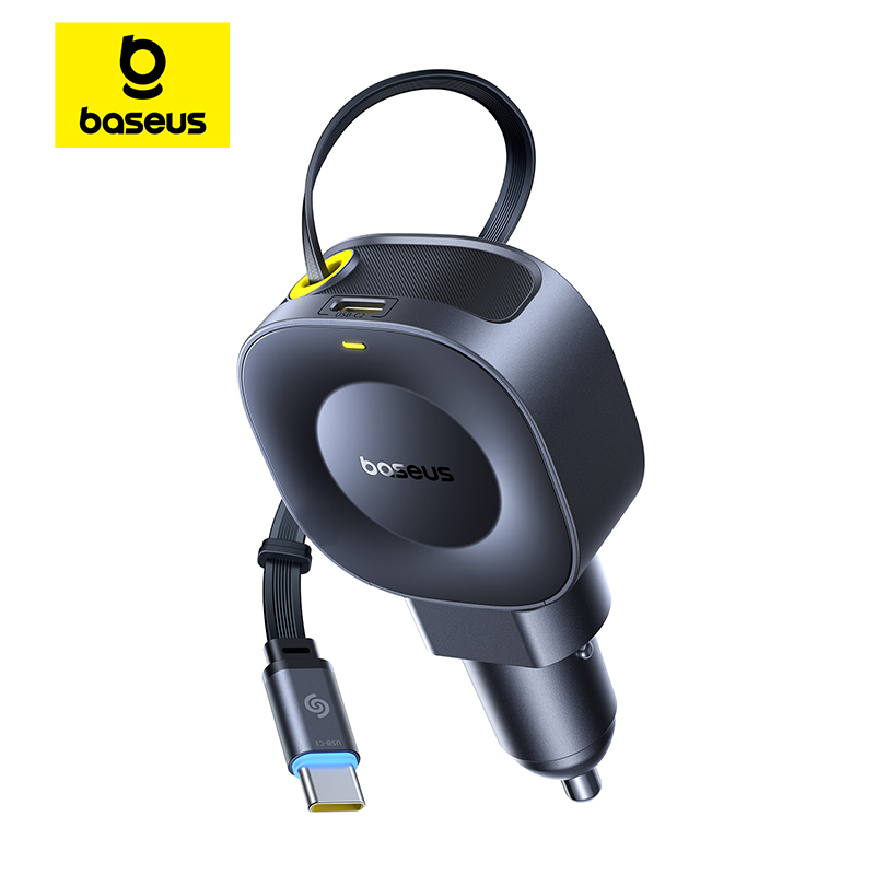  Baseus 45W Car Charger Dual Fast Charging Car  Phone Charger Built-in Retractable Cable For Tablet Samsung iPhone Xiaomi HUAWEI 