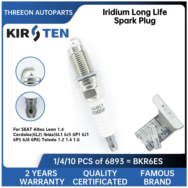 

KIRSTEN Iridium Spark Plug for SEAT Altea Leon 1.4 Cordoba(6L2) Ibiza(6L1 6J5 6P1 6J1 6P5 6J8 6P8) Toledo 1.2 1.4 1.6 KSP6893