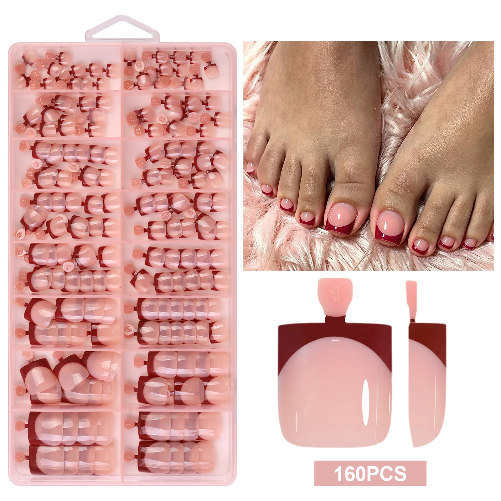 160 Stück Nude Kurze Quadratische Soft-Gel Press-On Zehennägel, Vorgefertigte Künstliche Zehennägel, Wiederverwendbare Acryl-Kunstnägel, DIY Salonbedarf – Detail 14