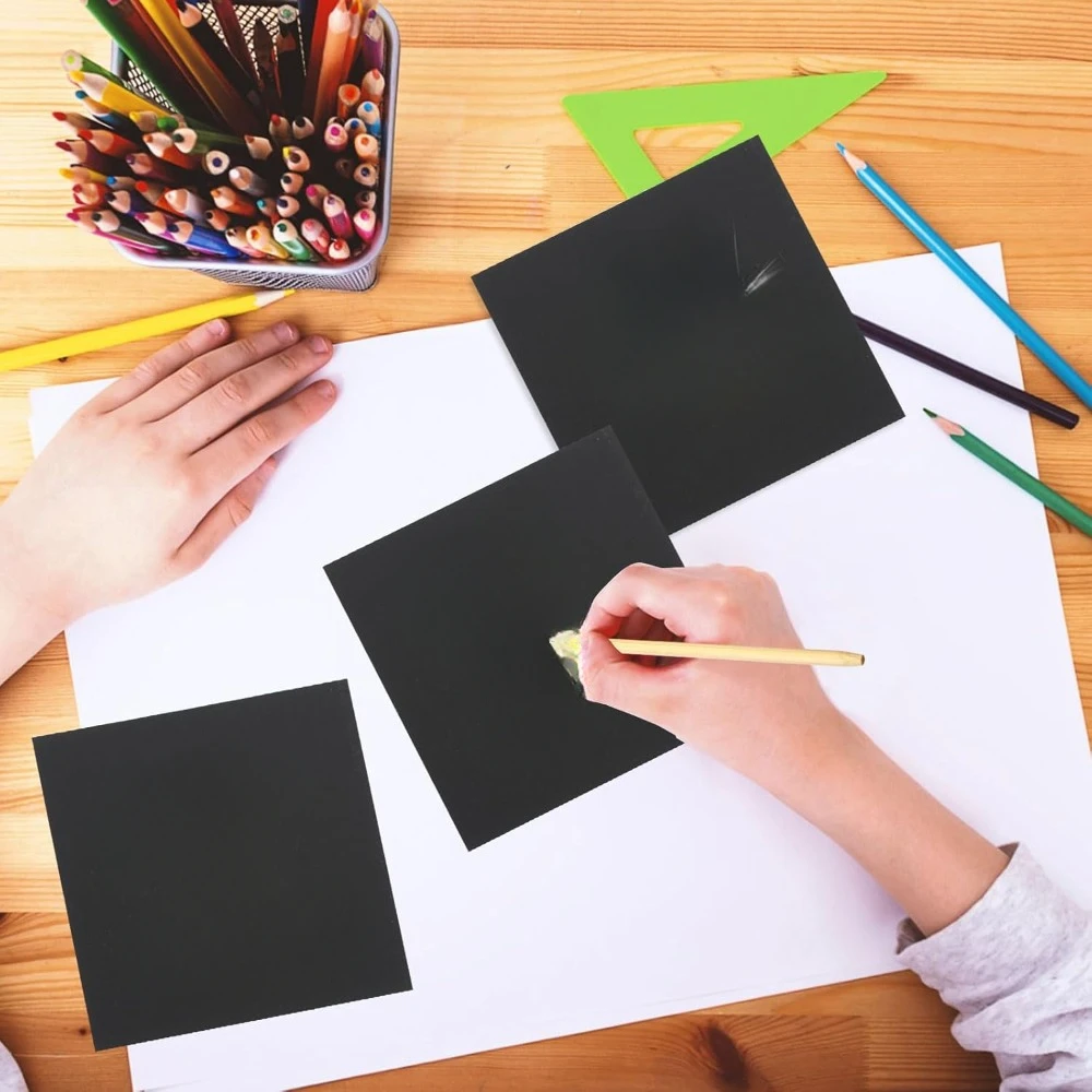 100 штук художественных заметок Magic Rainbow Flash Scratch Art, крутая скретч-бумага для подростков, пустая скретч-арт 3,3 "x 3,3"