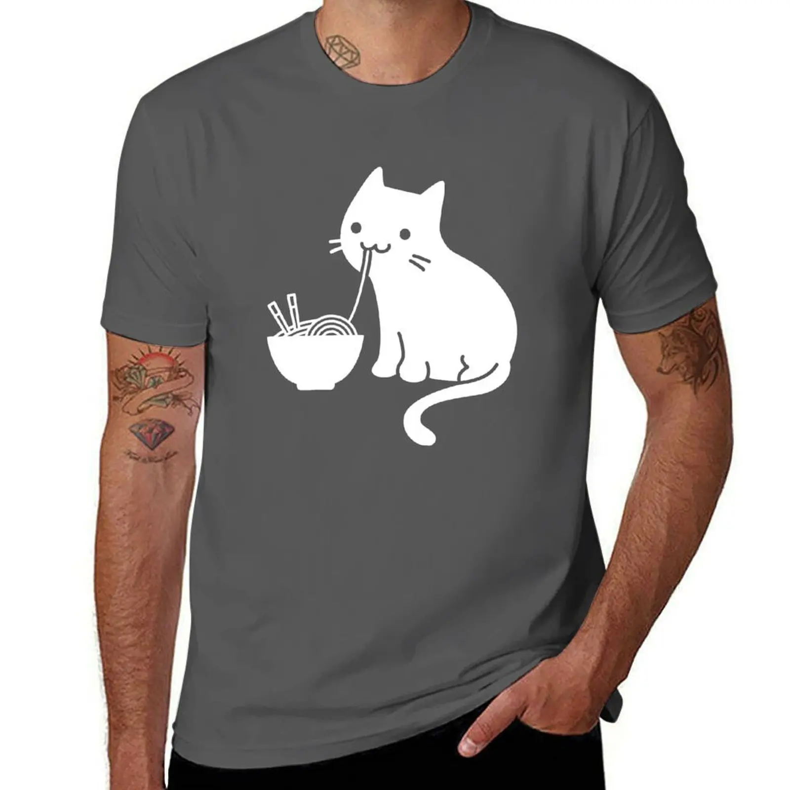 

Cute Cat Eating Ramen T-Shirt t shirts cotton 100% t shirts with prints T-Shirt