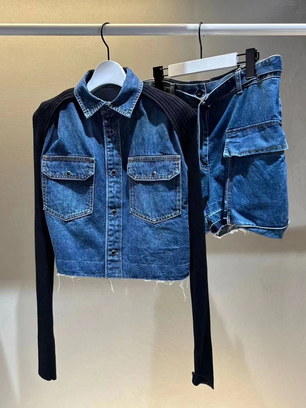 FOG SACAI Casual Denim orts Spring Summer 2024 New Sle Double Sided Large ket Belt Versatile orts High Waist Straigh...