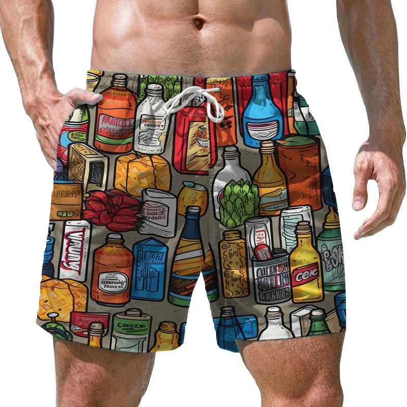 Vintage Funny Pattern 3D Print Men\'s Shorts Quick Dry Swim Shorts Casual Beach Pants Oversized Sports Shorts Trend Men Clothing