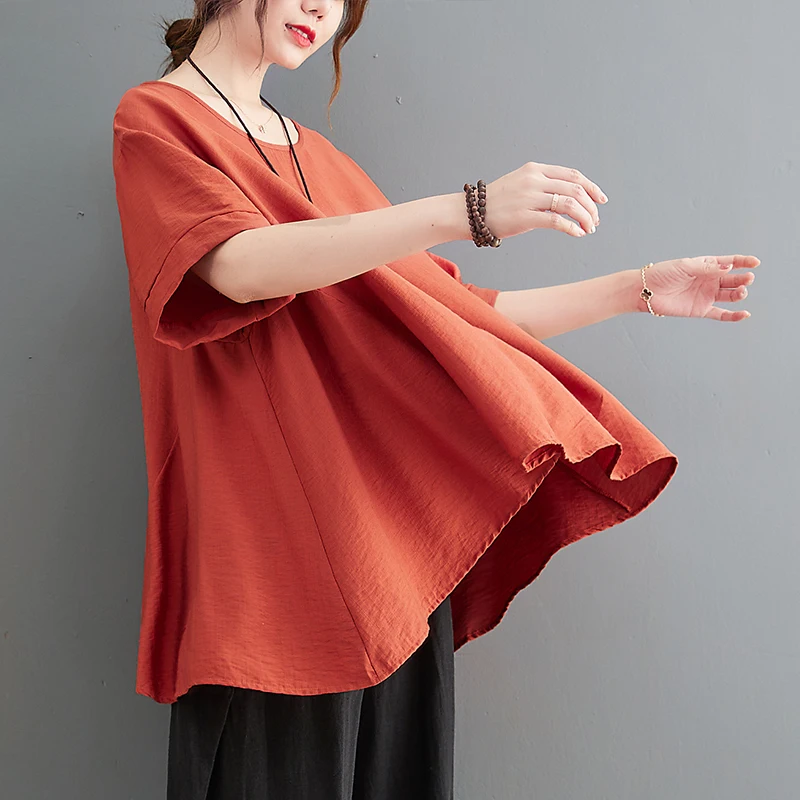 

Plus Size Summer 2025 plus Size Women's T-irt Loose A-Line ort Sve Belly Covering Slimming Effect Casual Comfortable round Ne...