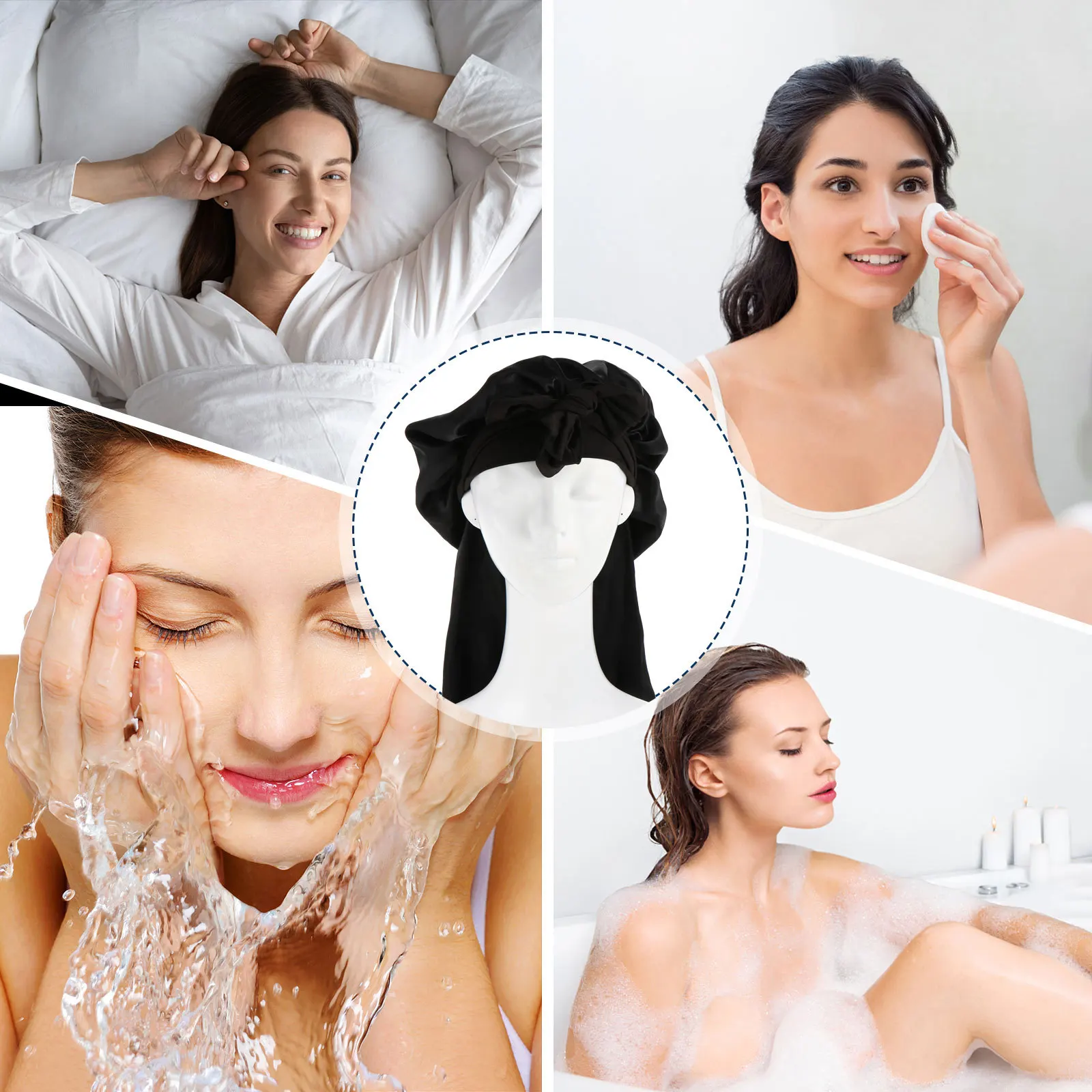 

Luxurious Satin Hair Bonnet Extra Wide Brim High Elasticity Sleeping Cap for Women Hair Care