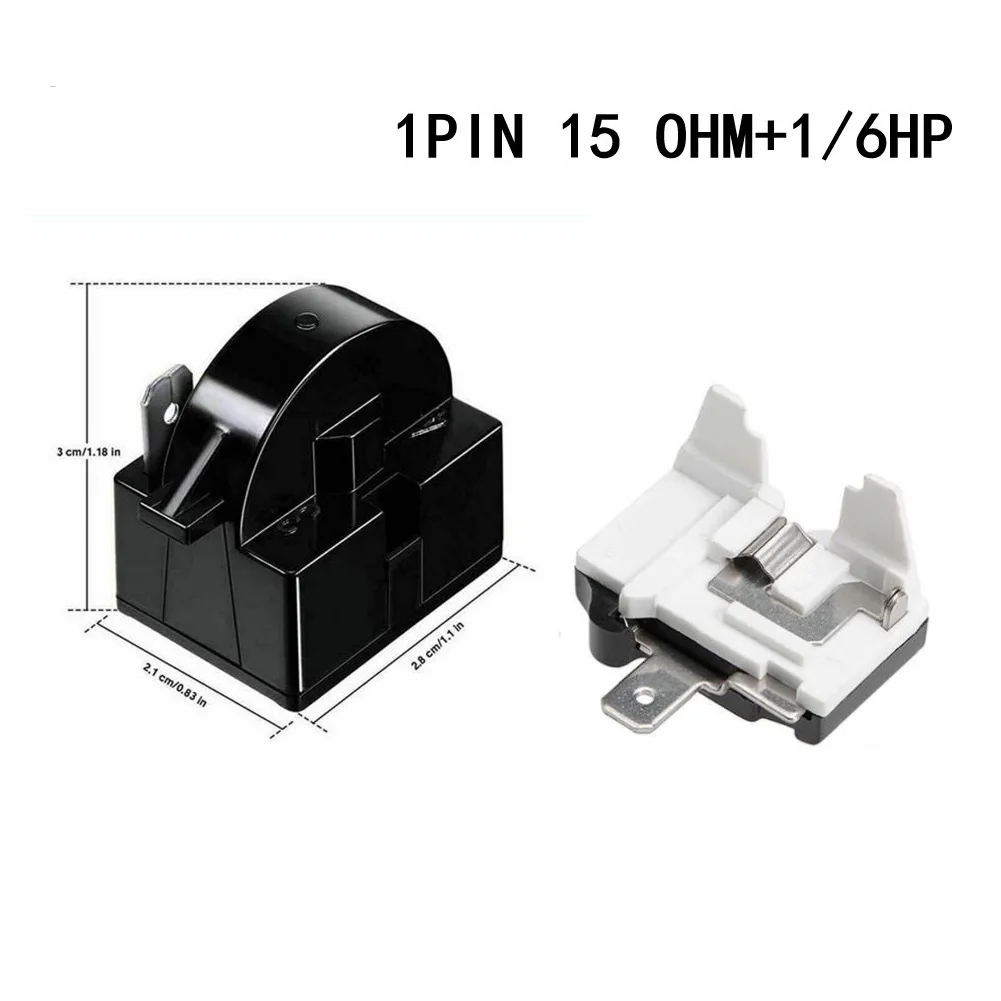 Refrigerator PTC Start Relay 1/2 Pin 15 Ohm + 1/6H Compressor Overload Protector Fridges Coolers Power Supplies Relays