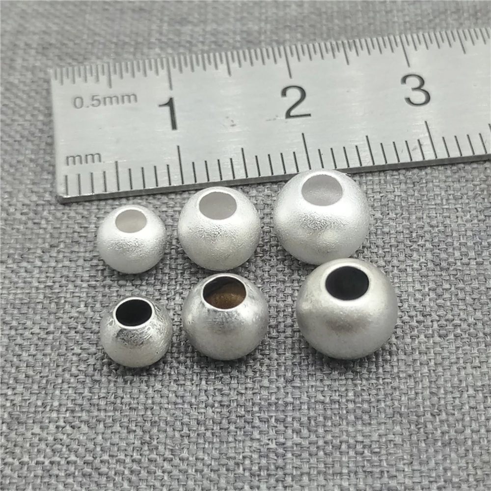 10 Sterling Silver Matte Ball Beads 925 Silver Large Hole Round Bead 5mm 6mm 7mm