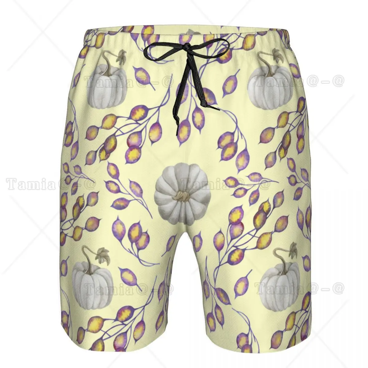 Mens Swimwear Swim Short Trunk Cream Pumpkins And Autumn Leaves And Berries Beach Board Shorts Swimming Surffing shorts