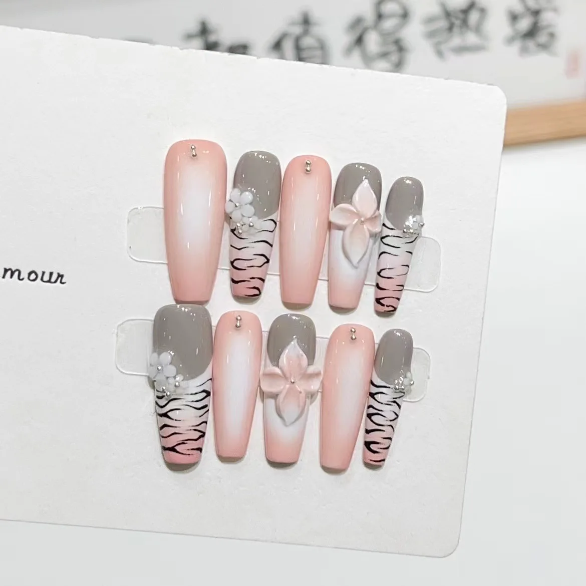 

Накладные ногти ручной работы, 10 шт., накладные ногти с рисунком дьявола, цветка, леопарда, носимые накладные ногти для французского балета, Длинные накладные ногти