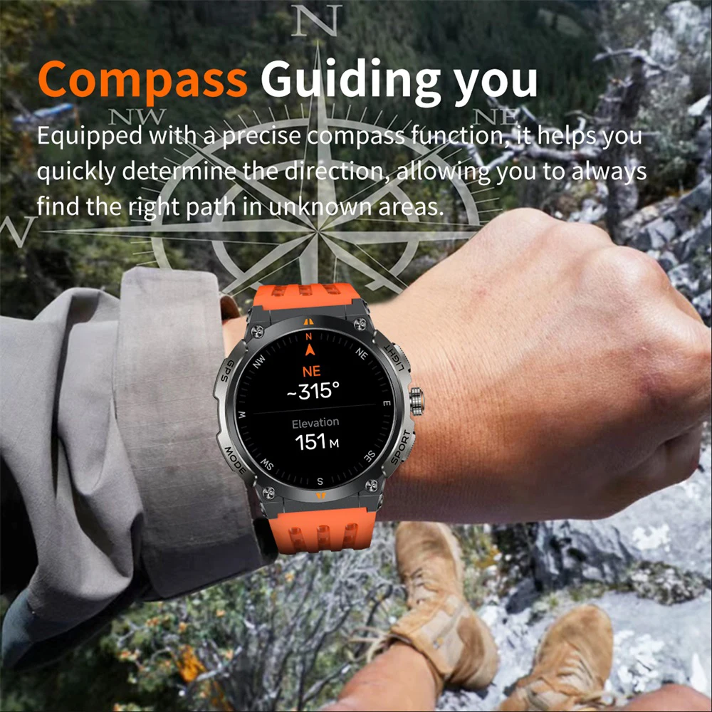 696 AMOLED شاشة الرياضة في الهواء الطلق GPS البوصلة ساعة ذكية بلوتوث دعوة معدل ضربات القلب مراقبة النوم مقاوم للماء الموسيقى Smartwatch