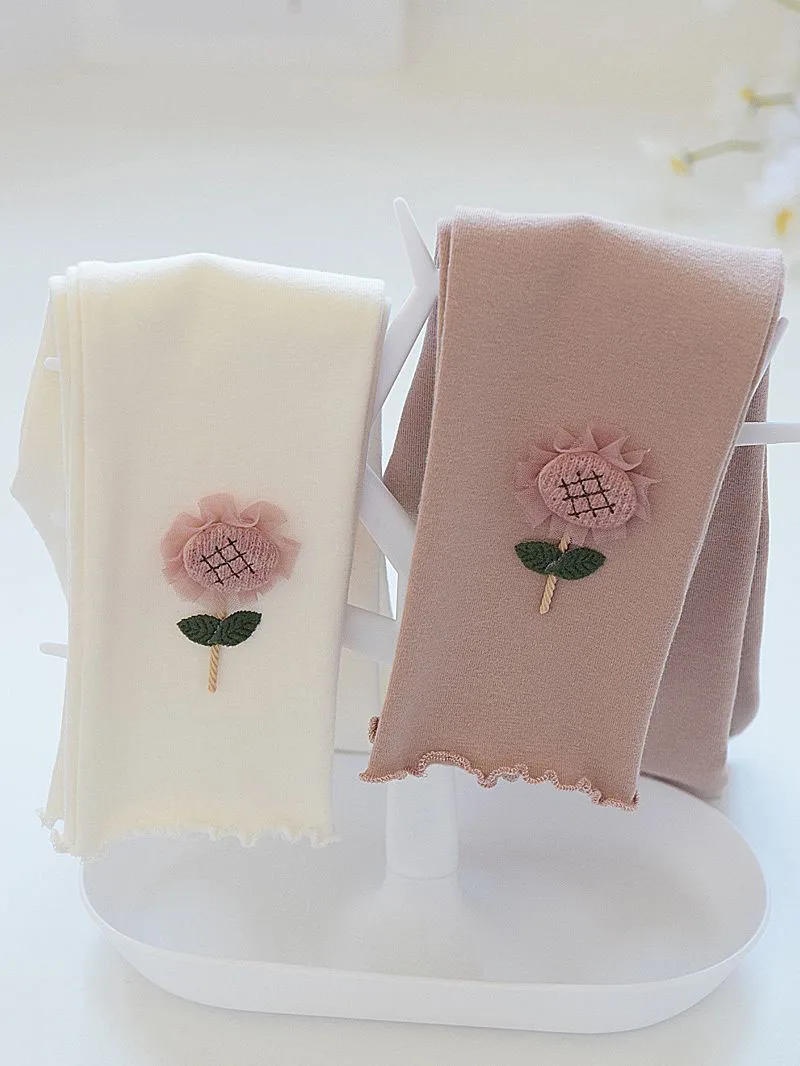 2024 New Autumn Kids Girls Outwear Leggings 1-7T Children Thin Style Trousers Girls Flower Solid Color Skinny Pants 5 Colors