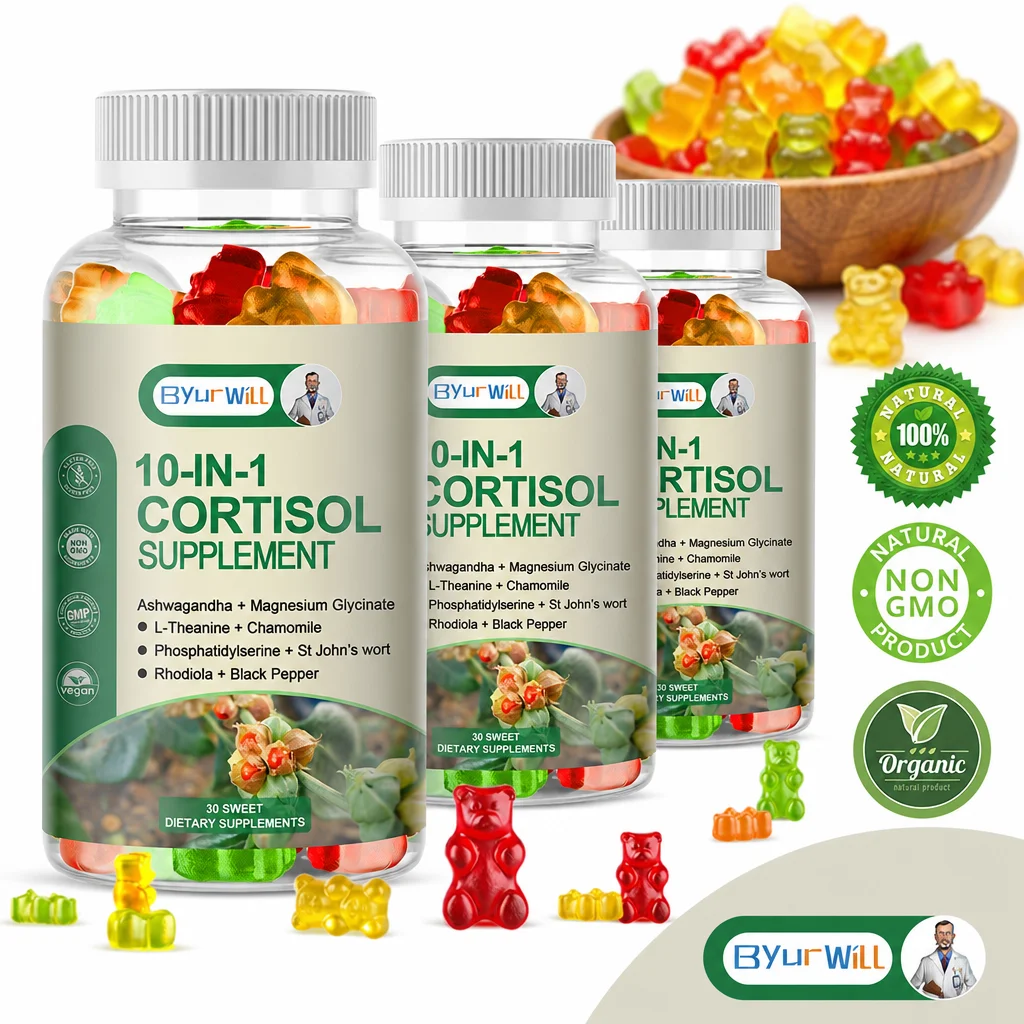 10-in-1 Cortisol Balance Gummy , Ashwagandha Magnesium Glycinate, Cortisol Reducer for Stress Relief, Mood & Adrenal Support