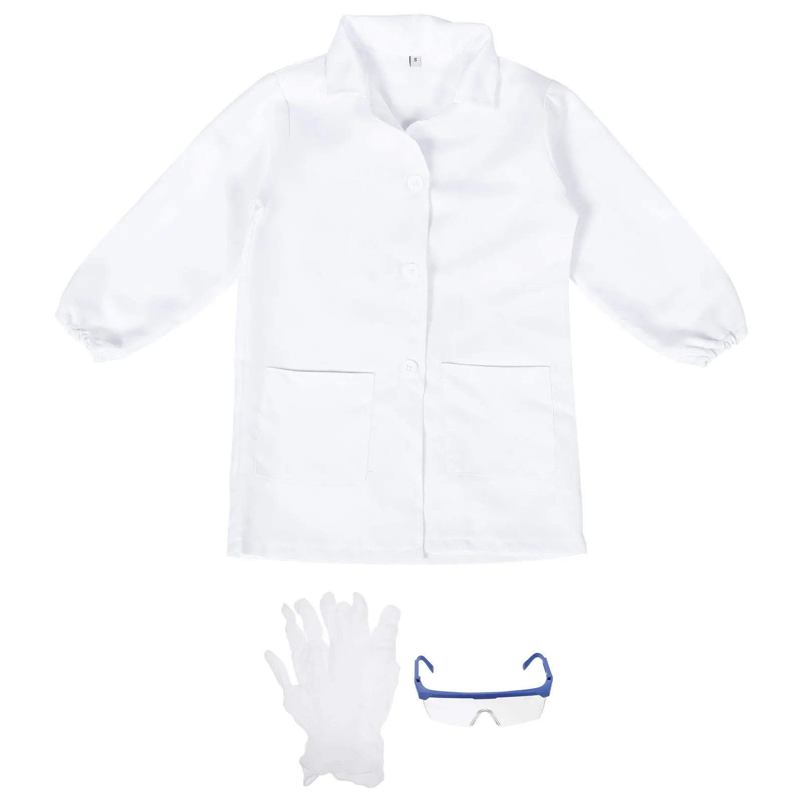 

Children Lab Coats Scientist Costume Kids Doctor Kit Washable Plastic Glasses Gloves S Height 90 110 Long Apron Party Clothes