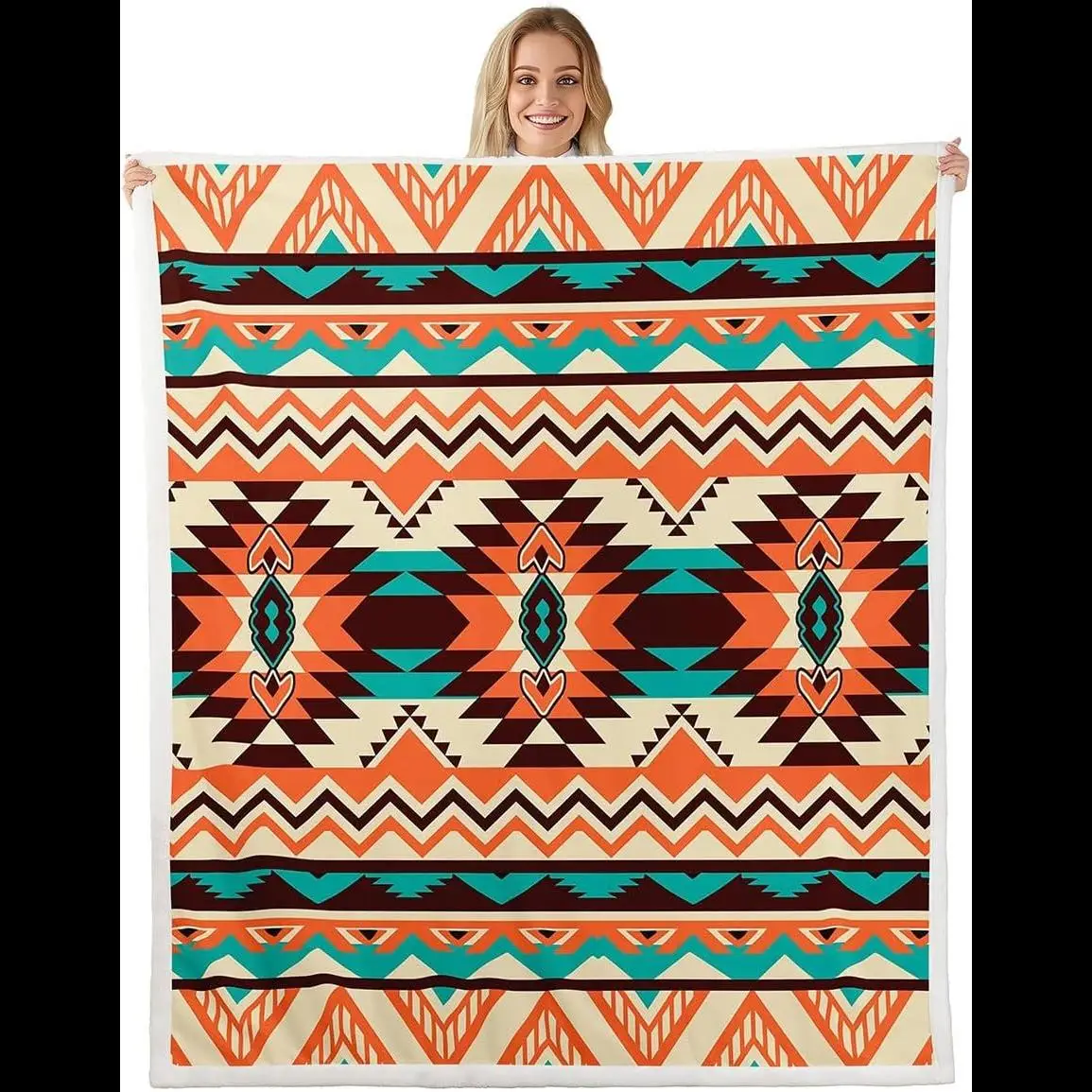 Western Boho Azteken Überwurfdecke Plüsch Sherpa Southwestern Cowgirl Dekor Ethnisches Pfeildesign für Bett Sofa Kinderzimmer Queen x I
