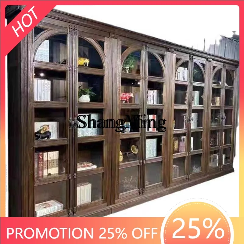 

Книжный шкаф из массива дерева, стеллаж для гостиной, буфет для столовой, напольный шкаф-витрина со стеклянными дверцами, тумба-шкаф