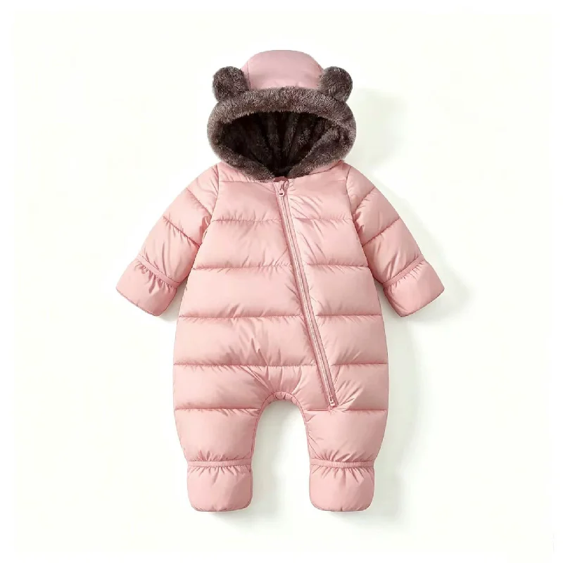 Baby Padded Jumpsuit Jacket Winter Boys Girls Thick Plus Velvet Rompers Kids Fleece Warm Hooded Bodysuits Coat 0-3 Years