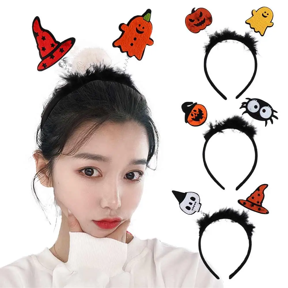 Cartoon Halloween Feather Headband Spider Witch Hat Pumkin Hairband Hairband Performance Props Ghost Headband Halloween Party