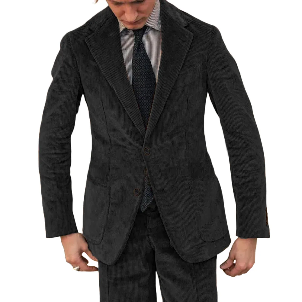 Вельветовые мужские костюмы для деловой вечеринки, комплект из 2 предметов, смокинг для свадьбы, жениха, на заказ, для выпускного, приталенный деловой костюм, куртка с брюками