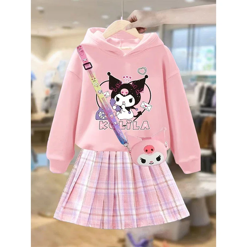 

Kuromi Anime Kawaii Fashion Jk Dress Shirt Cute Cartoon Children Sanrio Ins Long Sleeve Hoodie Thick Warm Clothing Kids Gifts