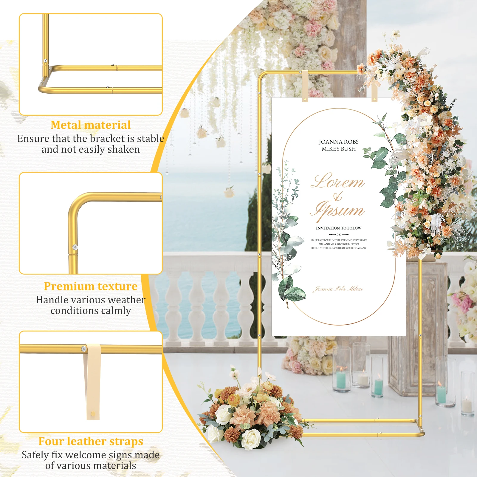 Złoty Stojak na Łuk Ślubny Dekoracja Imprezowa Łuk z Balonów Regulowana Rama Uchwyt na Tło Stojak na Tabliczki Powitalne na Imprezy Uchwyt na Plakaty