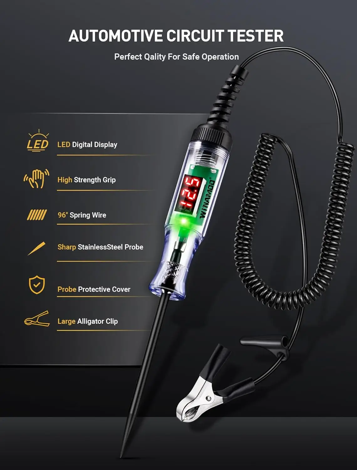 Automotive Test Light with 3-48V LED Digital Voltage Display, Auto Circuit Tester with Voltmeter & Dual Color Polarity Indicate