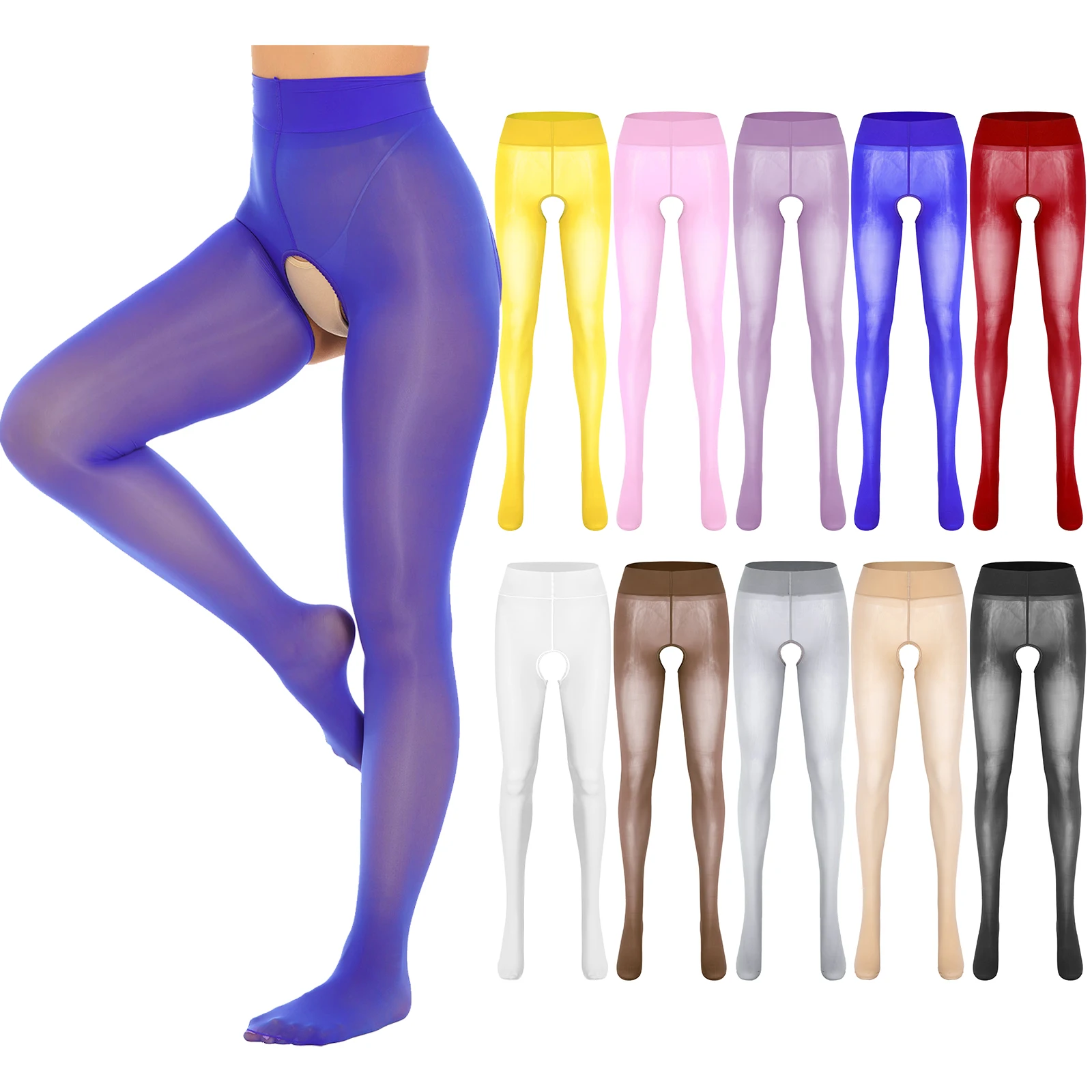 Women Crotchless Elastic Magical Stocking Glitter Pantyhose Anti Hook Sexy Oil Open Crotch Shiny Tights Gloss Smoothly Pantyhose