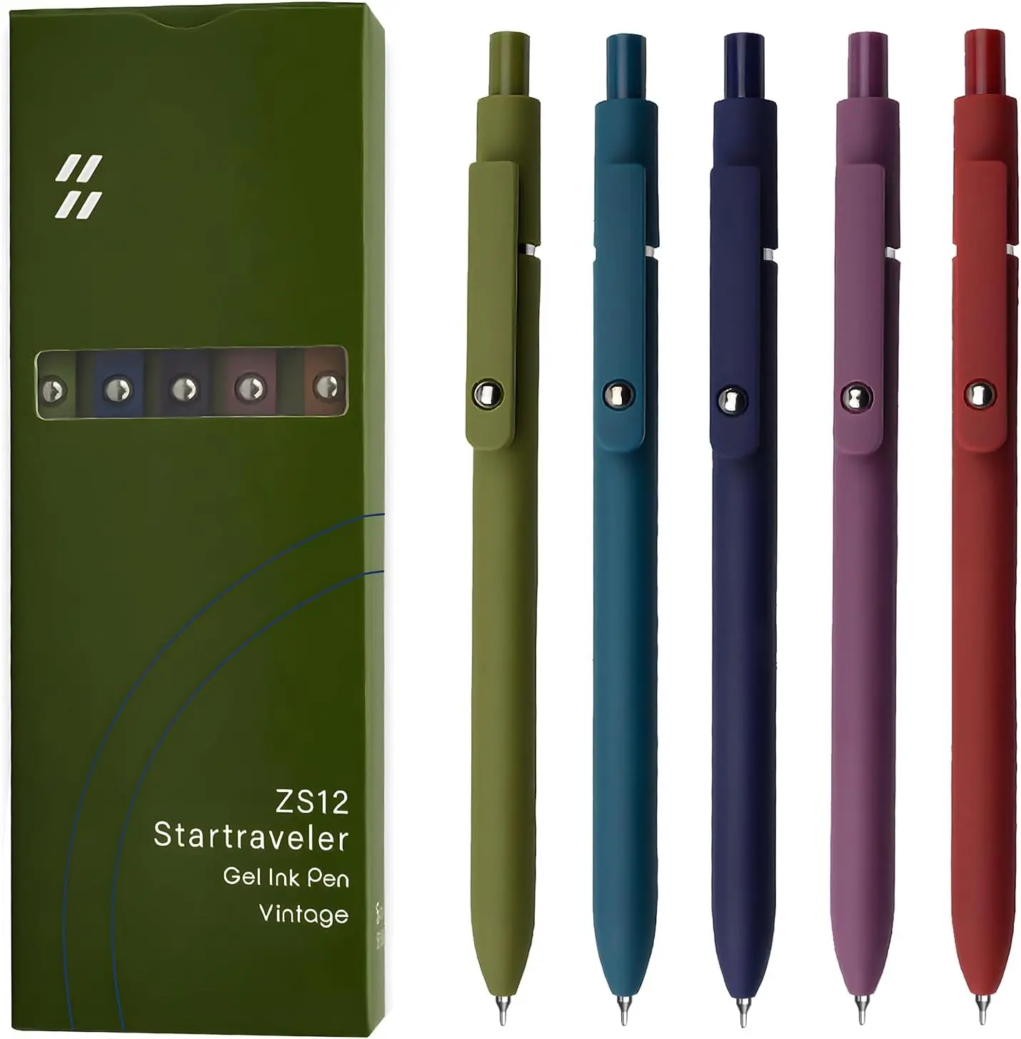 

5-Pack Vintage Gel Pens with Silicone Grip, 0.5mm Fine Point for Smooth Writing, Ideal for Journaling and Note-Taking