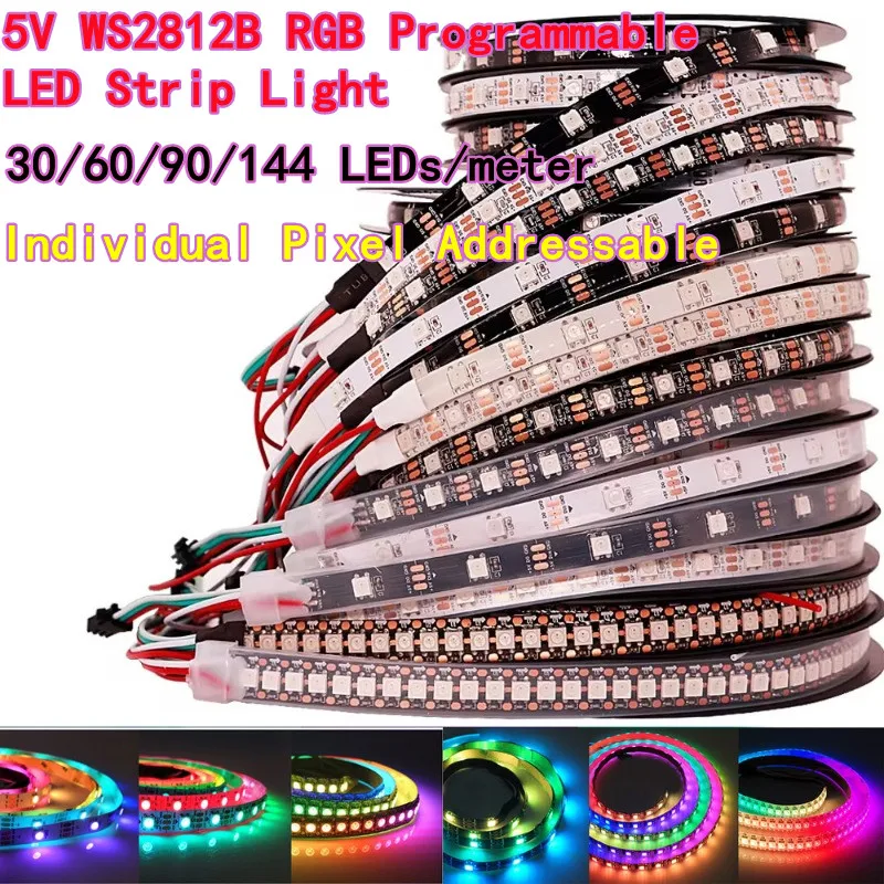 WS2812B RGB LED Strip Light 5V Full Color Built-in IC Programmable Color-Changing Flowing Water Marquee Light Effect Ambient