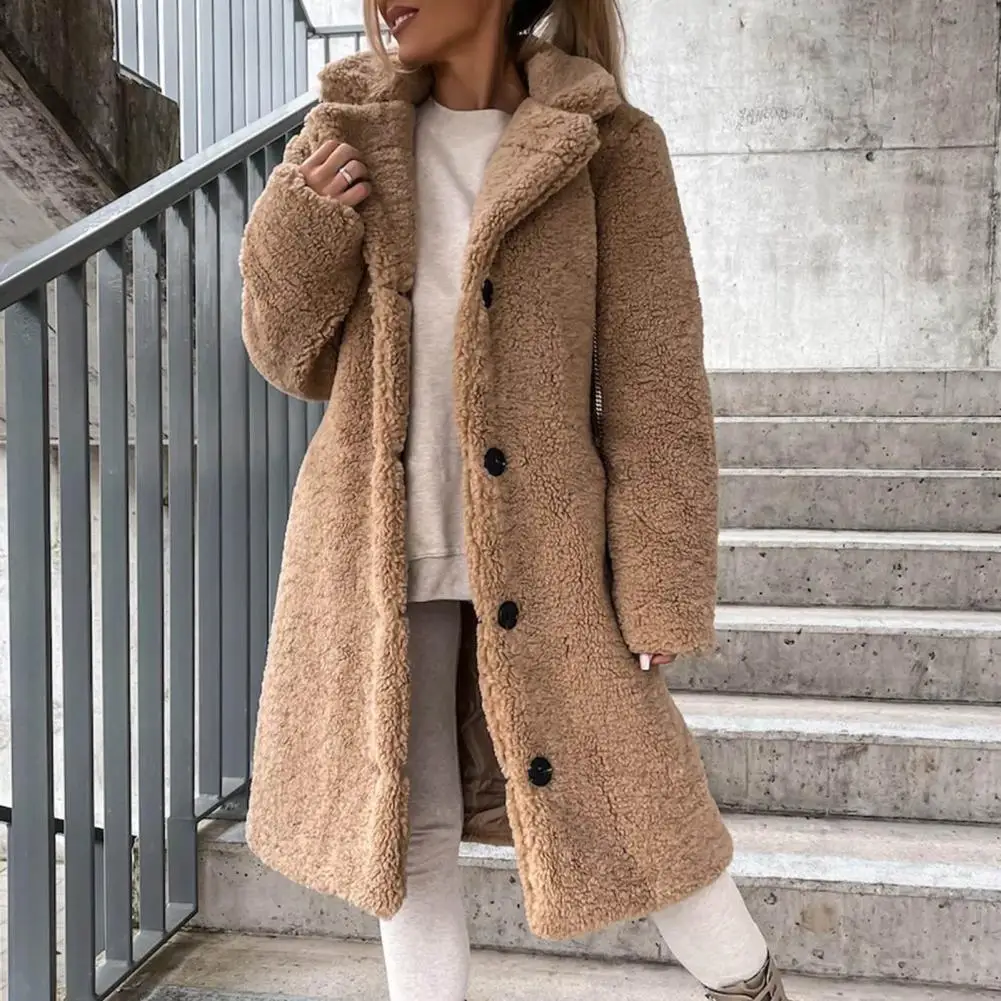 Popular Women Teddy Jacket Ladies Women Overcoat Turndown Collar Windproof Coldproof Lapel Trench Coat