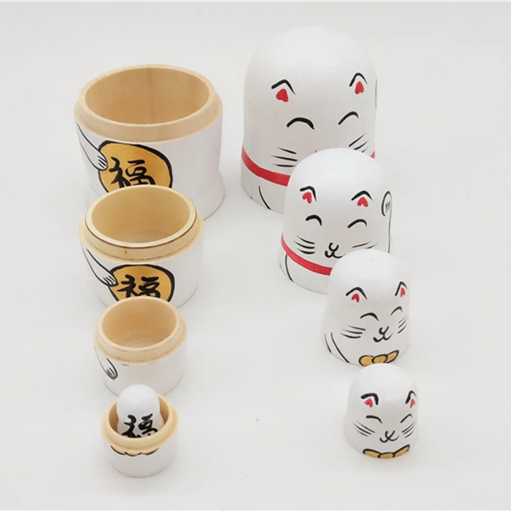 5개 세트 행운의 고양이 마트료시카 장식용 수납함 어린이 및 성인 선물 동물 테마 공예 장식품