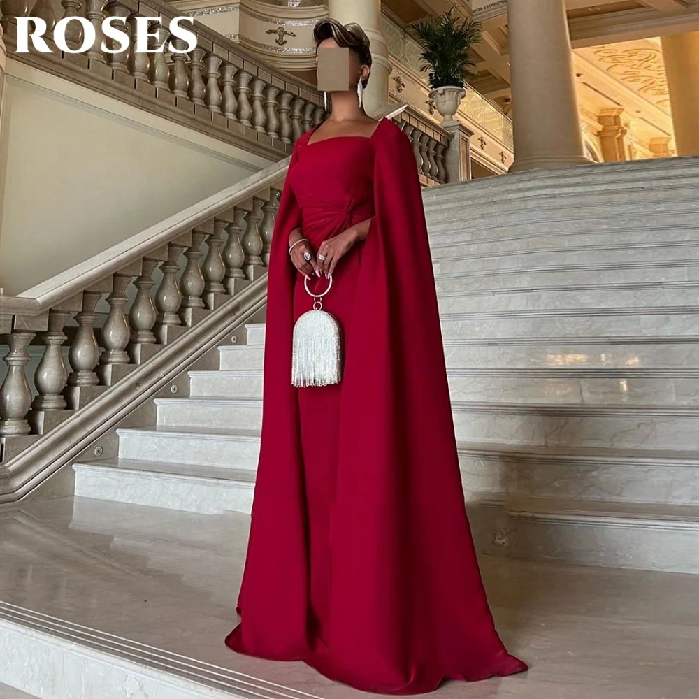 

ROSES Red Elegant Prom Gown Square Pleated Prom Dress for Woman Satin Empire Celebrity Dresses vestidos de fiesta Customized