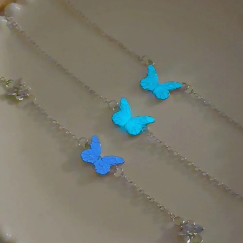 Ins Luminous Butterfly Necklace Sweet Elegant Forest Necklace Bracelet Bangle Clavicle Chain Butterfly Bracelet Girl