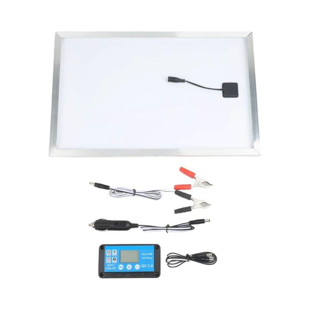 Compact 20W 6V Solar Panel for RV Boat Motorcycle Use Polycrystalline Cells Dual USB + DC5521 Output 350x280x30mm