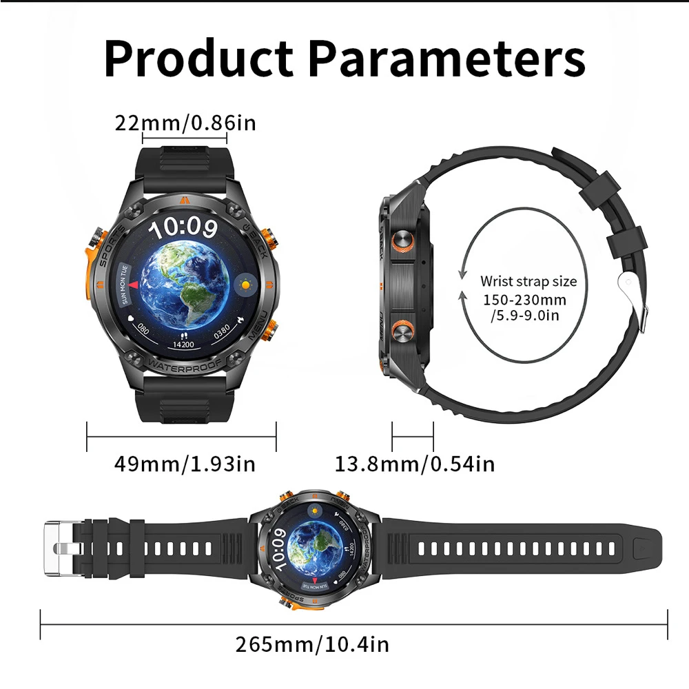 Jam Tangan Pintar GPS Luar Ruangan Layar AMOLED Kompas Barometrik Altimeter Album Panggilan BT Jam Tangan Pintar Pengingat Informasi Panggilan Video