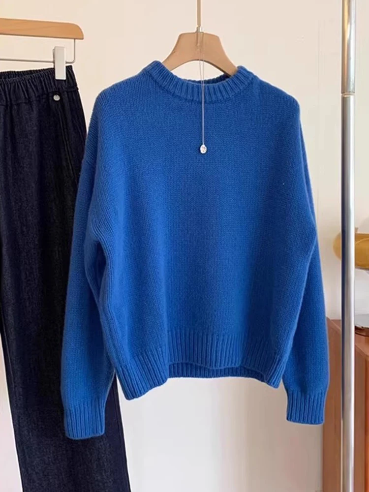 

Autumn Winter Women's Camere Sweater round Ne Long Sve Loose Fit Slimming Knitted Top Simple Elegance Agel Sle