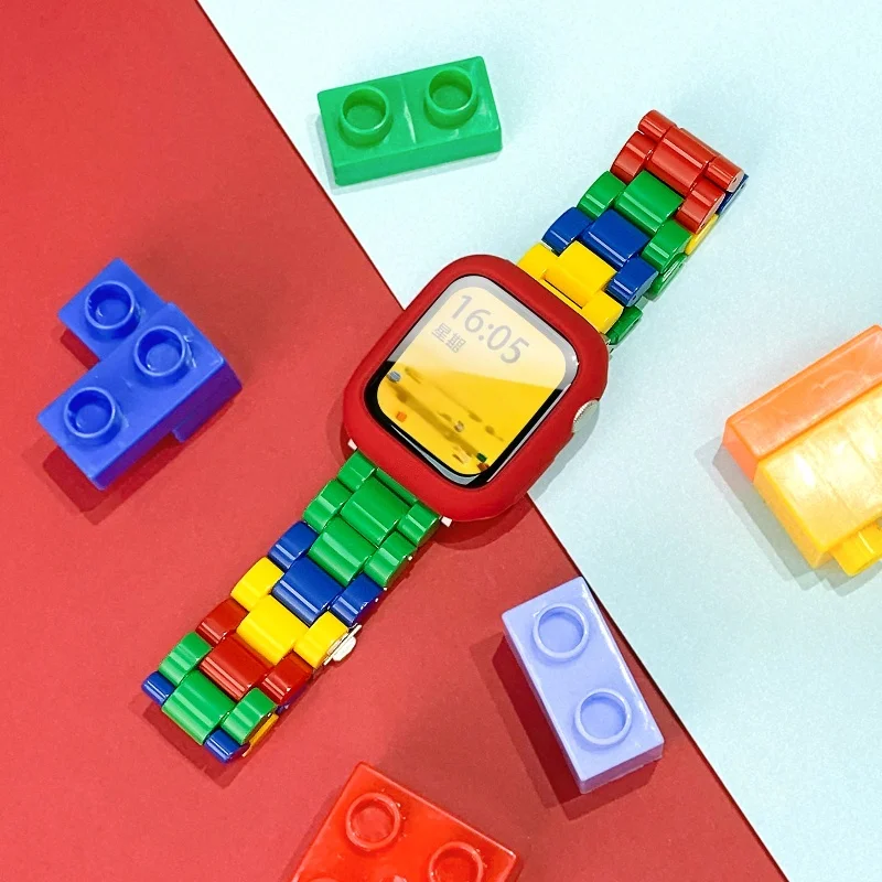 Stylish Candy Color Resin Strap + Silicone Case For Apple Watch 10 Ultra 9 8 7 6 SE Cute Band For iWatch 41mm 46mm 49 45 40 42