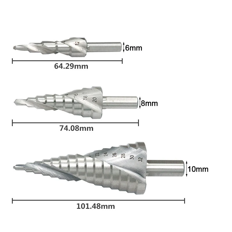 4-12 4-20 4-32 6-60mm Pagoda Drill Screw Drill Core Drilling Tool High Speed Steel HSS Spiral Grooved Metal Steel Step Drill Bit