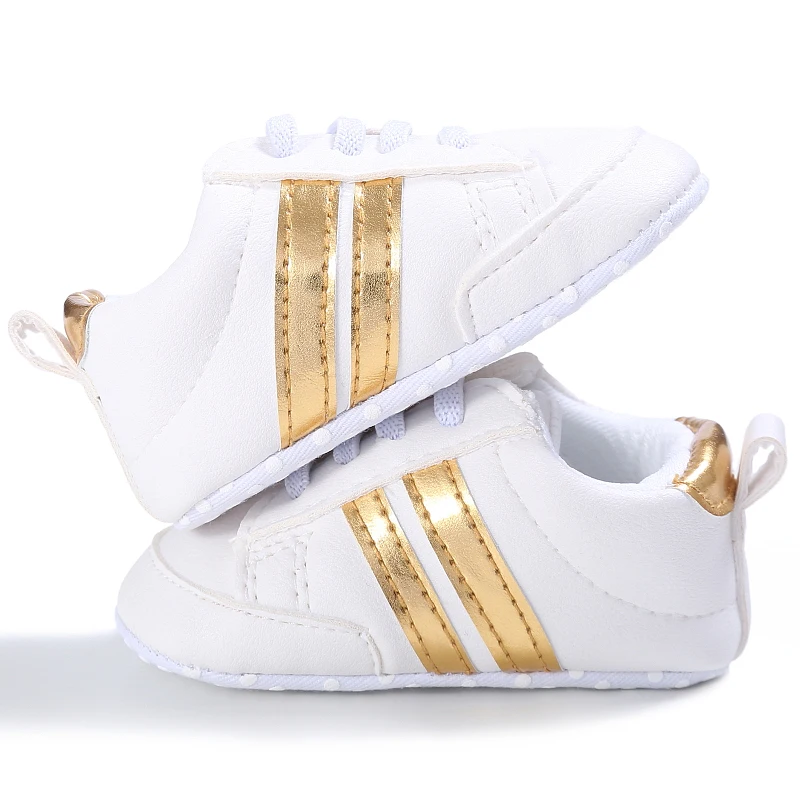 Erste Sportschuhe mit Streifenmuster aus PU-Material für Jungen und Mädchen, geeignet für Babys im Alter von 0 bis 18 Monaten, mit weicher Sohle, bequem und leicht. – Detail 20