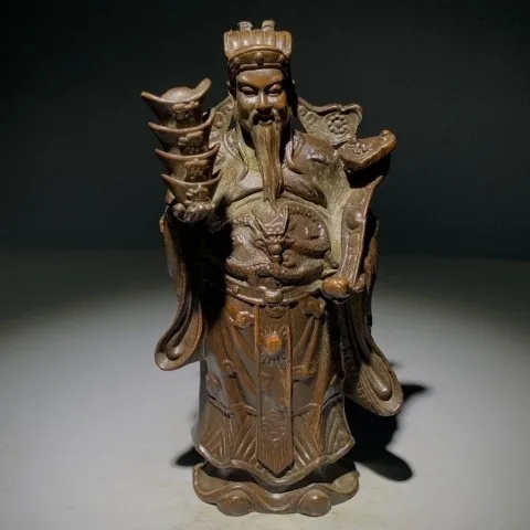 

ware wrapped in slurry, God of Wealth, purple copper Buddha statue, attracting treasures, home decoration