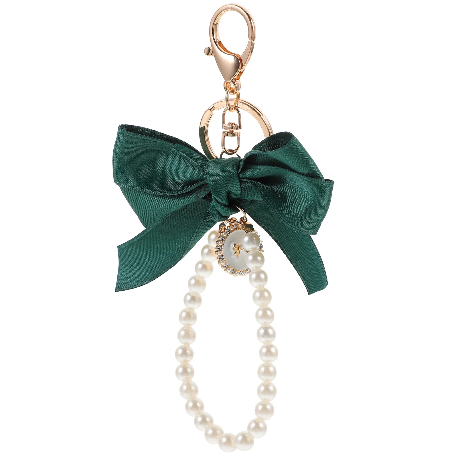 

Bow Pearl Keychain Purse Decoration Accessories Chains with Cute Wristlet Bag Wristband Ribbon