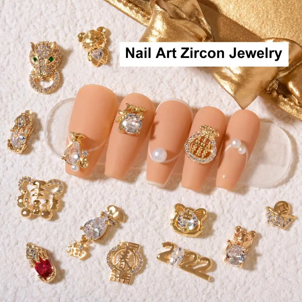 Nail Cubic Zirconia New Year Style DIY Design Nail Accessories Nail Art Decor Jewelry for 2022 Tiger Year