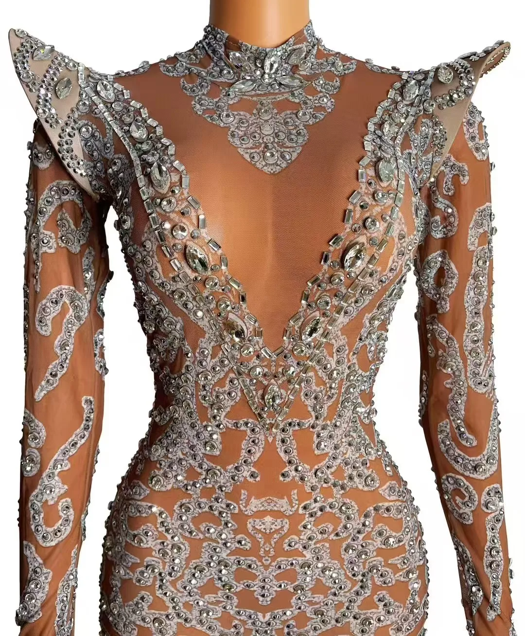 

Tiaht и сексуальные сетчатые подплечники с разрезом на бедрах, короткая юбка с блестящими бриллиантами, ежегодная вечеринка, ночной клуб, бар, костюм для выступлений A811