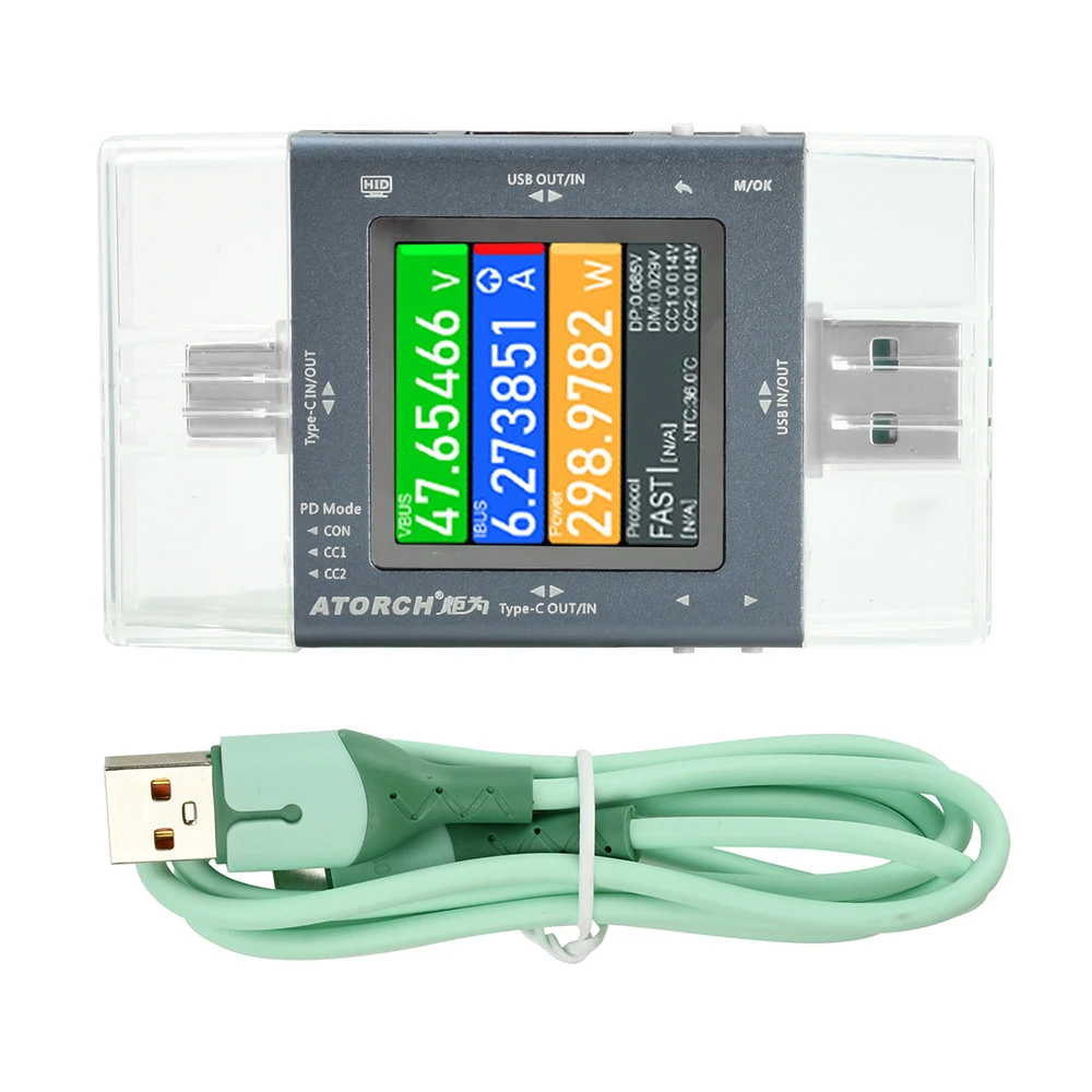 เครื่องทดสอบ USB TU13 โวลต์มิเตอร์ แบบ Type-C PD3.0 รองรับการชาร์จเร็ว โปรโตคอล DC0-50V สำหรับตรวจสอบความจุแบตเตอรี่โทรศัพท์มือถือ