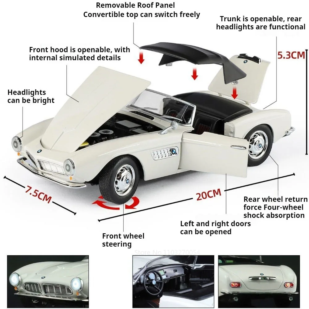 1:24 507 E-TYPE Alloy Vintage Car Diecast Model Toy Front Wheel Steering Doors Opened Shock Absorption Miniature Vehice Boy Gift