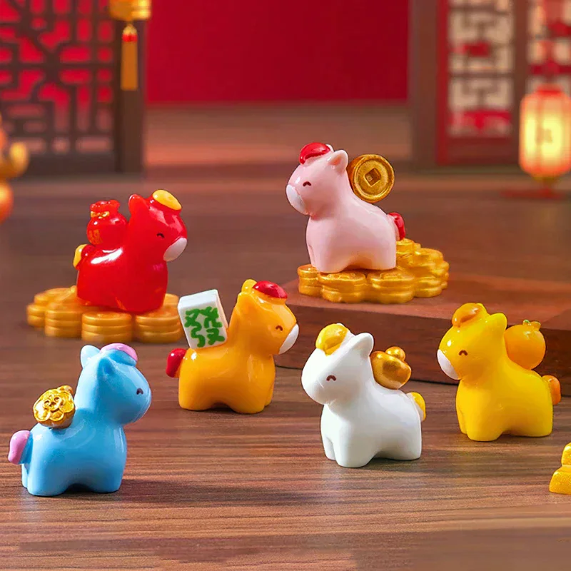 2026 New Year Figurines Miniatures Cartoon Lucky Horse Micro Landscape Ornaments Home Desk Decorations Room Decor Gift