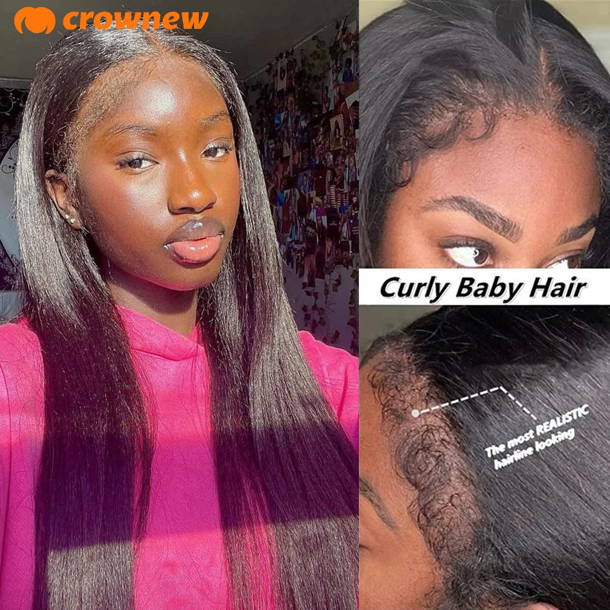 Perruques de cheveux humains droites 4C bords crépus perruque naissance des cheveux naturelle noeuds blanchis 13x4 13X6 HD dentelle frontale perruque sans colle perruques